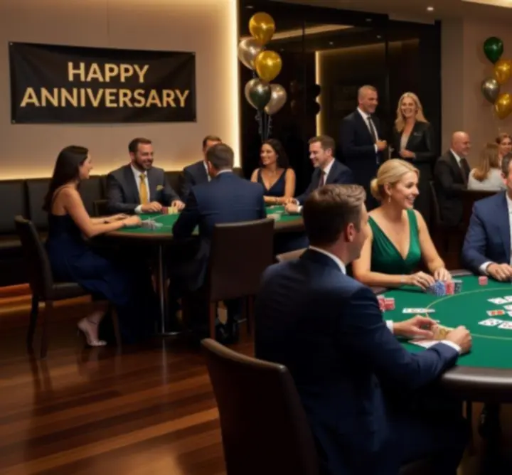 Poker table setup for an upbeat celebration event without food or alcohol