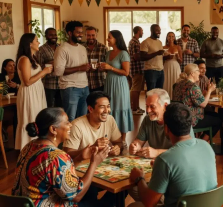 Guests gathered around a hosted social experience