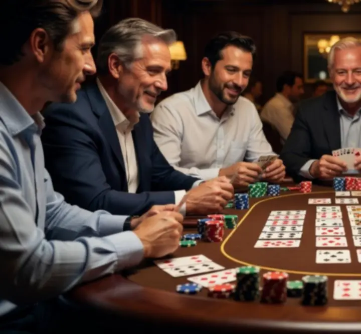 Close-up of an offline poker table with chips and cards arranged for a live game