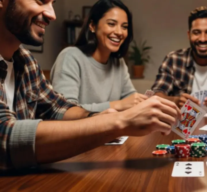 Players around a poker table enjoying an organised offline game