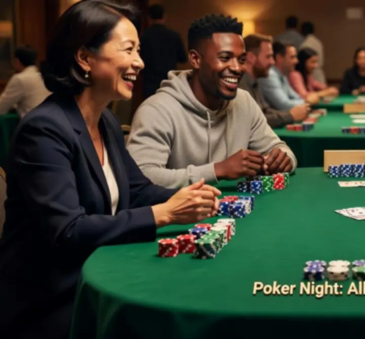 Professional offline poker setup with cards and chips at an event